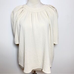 Calvin Klein Textured Ivory Blouse Women’s Small Puff Sleeve Crinkle Crepe Top